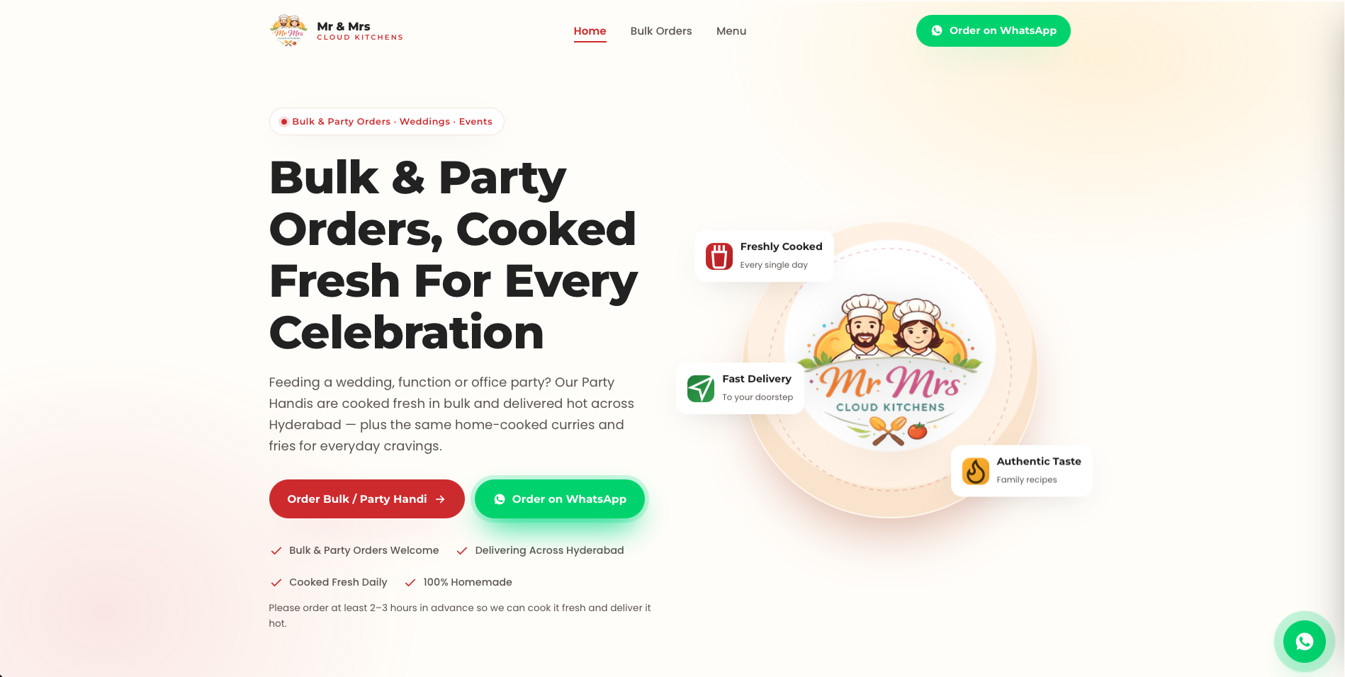 Mr & Mrs Cloud Kitchens Landing Page